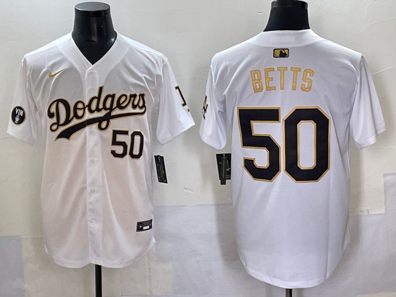 Men 2025 Los Angeles Dodgers #50 Betts White Gold Nike MLB Jersey style 6272->los angeles dodgers->MLB Jersey